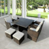 Furniture One - 8 Seater Rattan Dining Table and Chair Cube Set w Cover - Brown