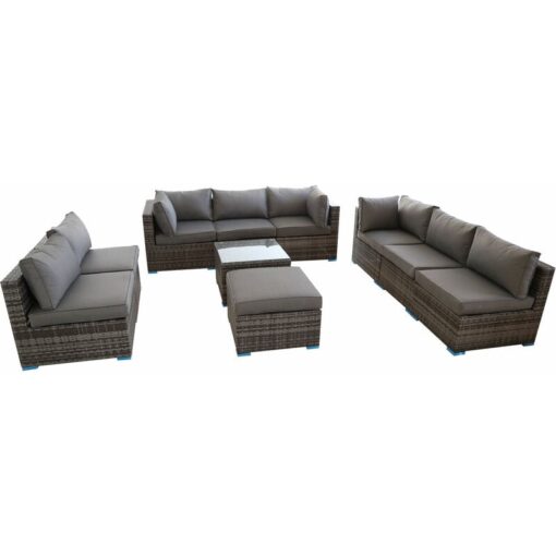 Furniture One - Rattan 10 Piece Modular Outdoor Garden Sofa - Grey - Grey