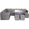 Furniture One - Rattan Corner 9 Seater Rattan Garden Furniture Set, Gas Fire Pit Table Set - Grey - Grey