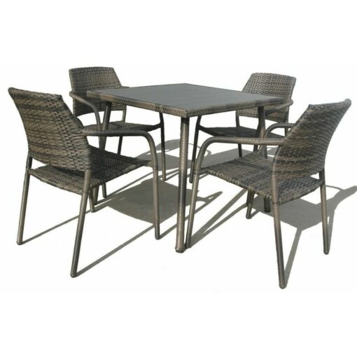 Furniture One - Rattan Patio Dining Set w Stackable Chair - 120L x 84W x 74H cm for 4 seater - Grey