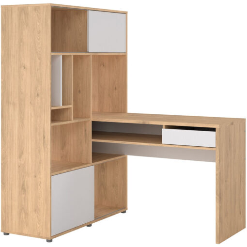 Furniture To Go - Function Plus Corner Desk with Bookcase Jackson Hickory/White