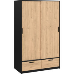 Furniture To Go - Line Wardrobe with 2 Doors + 2 Drawers in Black and Jackson Hickory Oak - black