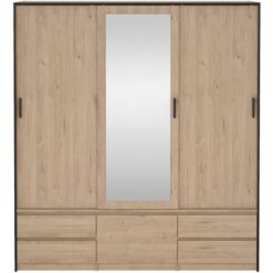 Furniture To Go - Line Wardrobe with 2 Sliding Doors 1 Sliding Door with Mirror in Jackson Hickory Oak