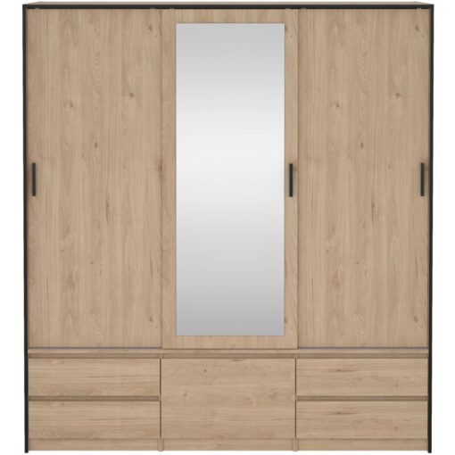 Furniture To Go - Line Wardrobe with 2 Sliding Doors 1 Sliding Door with Mirror in Jackson Hickory Oak