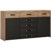 Furniture To Go - Monaco 2 Door 5 Drawer Wide Cupboard in Oak and Black