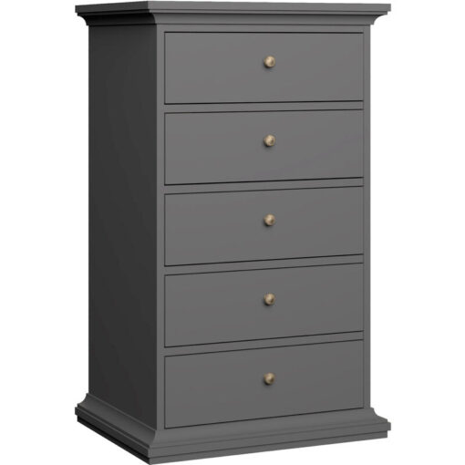 Furniture To Go - Paris Chest 5 Drawers in Matt Grey