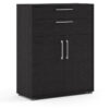 Furniture To Go - Prima Bookcase 1 Shelf With 2 Drawers And 2 Doors in Black Woodgrain