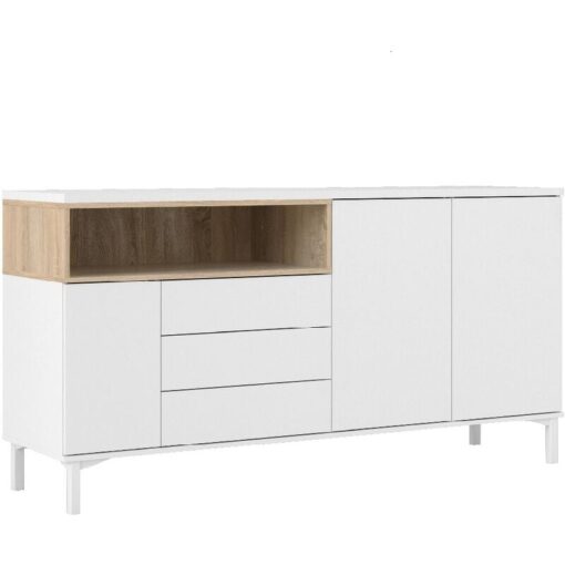 Furniture To Go - Roomers Sideboard 3 Drawers 3 Doors in White and Oak