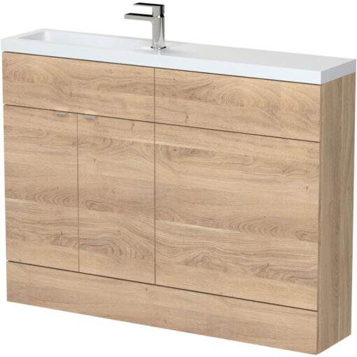 Fusion Compact Combination Unit with 600mm wc Unit - 1200mm Wide - Bleached Oak - Hudson Reed