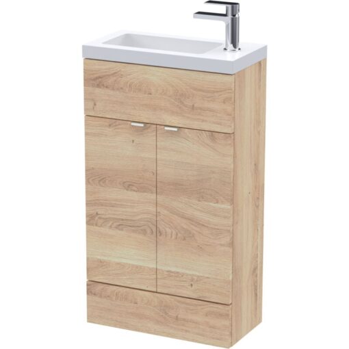 Fusion Compact Floor Standing 2-Door Vanity Unit with Basin 500mm Wide - Bleached Oak - Hudson Reed