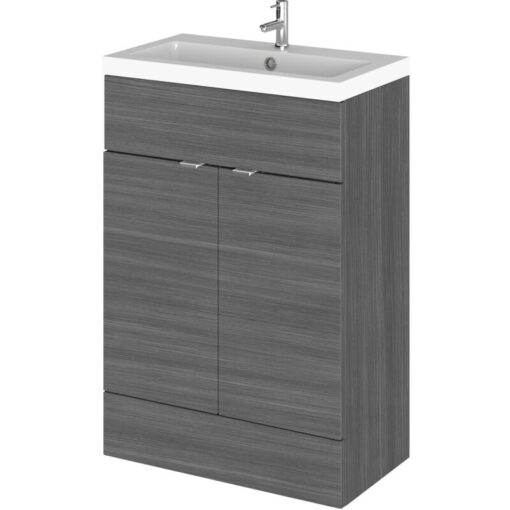 Fusion Floor Standing Vanity Unit with Basin 600mm Wide - Anthracite Woodgrain - Hudson Reed