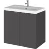 Fusion Wall Hung 2-Door Vanity Unit with Ceramic Basin 600mm Wide - Gloss Grey - Hudson Reed