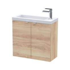 Fusion Wall Hung 2-Door Vanity Unit with Compact Basin 600mm Wide - Bleached Oak - Hudson Reed