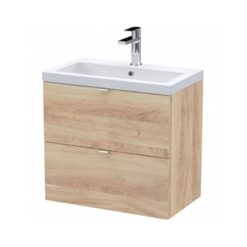 Fusion Wall Hung 2-Drawer Vanity Unit with Basin 600mm Wide - Bleached Oak - Hudson Reed