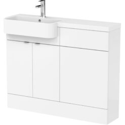 Fusion lh Combination Unit with Round Semi Recessed Basin 1100mm Wide - Gloss White - Hudson Reed