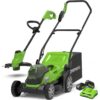 GREENWORKS GWGD24X2LM36LT25K4X Cordless Rotary Lawn Mower and Line Trimmer Set with 2 Batteries - Green & Black