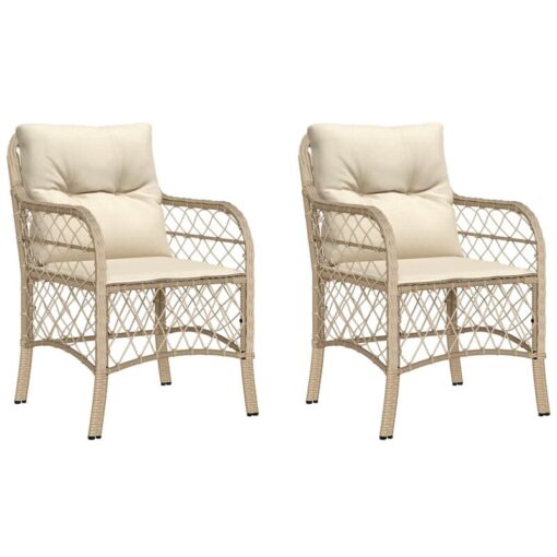 Garden Chairs with Cushions 2 pcs Beige Poly Rattan vidaXL