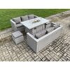 Garden Dining Sets Outdoor pe Rattan Furniture Gas Fire Pit Dining Table Gas Heater with 2 Small Footstool Light Grey - Fimous