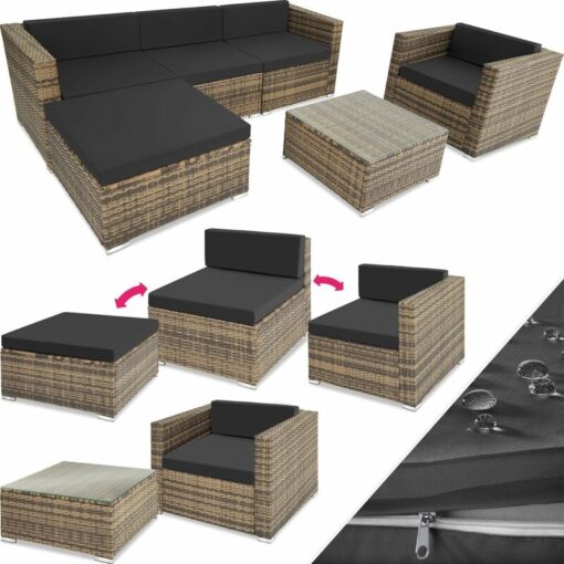 Garden Furniture Milan - outdoor sofa set with armchair, side table and stool - nature