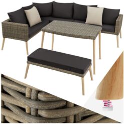 Garden Furniture Pula - outdoor sofa set with table and seating bench - Rattan lounge, garden lounge, lounge set - nature