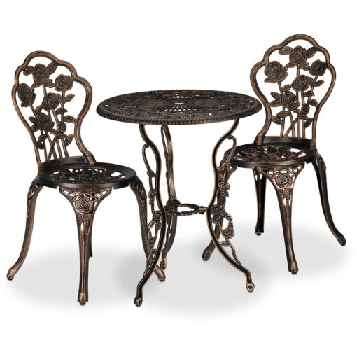 Garden Furniture Set, 3 Pieces, Round Table, 2 Chairs, Antique Metal Design, Cast Aluminium, Vintage Bronze - Relaxdays