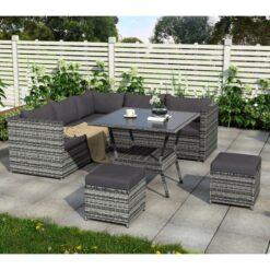 Garden Furniture Set 7 Seater Rattan Sofa Garden Corner Sofa Set Garden Lounge with Table & 2 stools