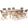 Garden Patio Furniture Set Dining Extending Table 8 Folding Chairs Natural Acacia Light Wood Cesana