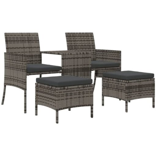 Garden Sofa 2-Seater with Table and Stools Grey Poly Rattan vidaXL