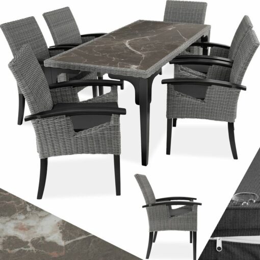 Garden Table and Chairs - Foggia dining table, 6 Rosarno chairs - dining table, outdoor table and chairs, garden dining set - grey