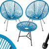 Garden Table and Chairs Santana - retro Acapulco design - round table and chairs, glass table and chairs, table and 2 chairs - blue