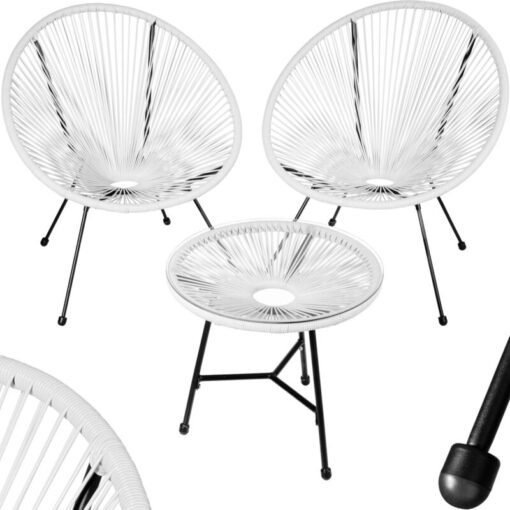 Garden Table and Chairs Santana - retro Acapulco design - round table and chairs, glass table and chairs, table and 2 chairs - white