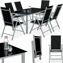 Garden Table and chairs furniture set 6+1 - outdoor table and chairs, garden table and chairs set, patio set - silver - silver