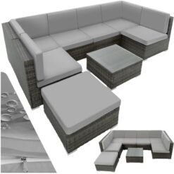 Garden corner sofa set Venice 7 seats & 1 table - garden sofa, garden corner sofa, rattan sofa - grey - grey