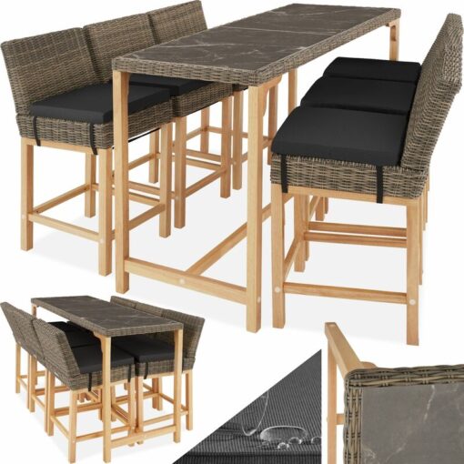 Garden table and chairs - Bar table Lovas with 6 bar stools Latina - dining table, outdoor table and chairs, garden dining set - nature