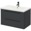 Gloss Grey 800mm Wall Mounted Vanity Unit with 1 Tap Hole Basin and 2 Drawers with Gunmetal Grey Handles - Napoli