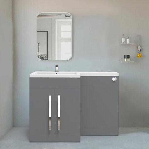 Gloss Grey Left Hand Bathroom Cabinet Furniture Combination Vanity Unit Set (No Toilet) - NRG