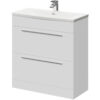 Gloss White 800mm Floor Standing Vanity Unit with 1 Tap Hole Curved Basin and 2 Drawers with Polished Chrome Handles - Napoli