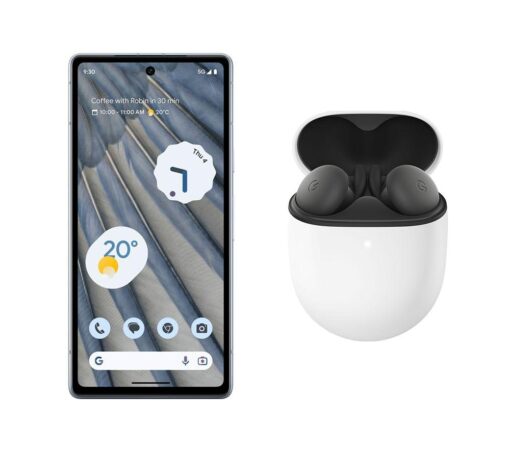 Google Pixel 7a (128 GB, Charcoal) & Pixel Buds A-Series Wireless Bluetooth Earphones Bundle, Black