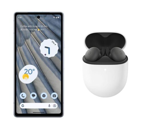 Google Pixel 7a (128 GB, Sea) & Pixel Buds A-Series Wireless Bluetooth Earphones Bundle, Blue