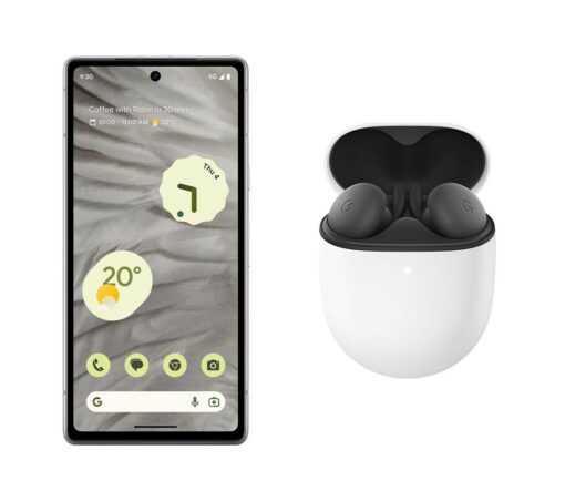 Google Pixel 7a (128 GB, Snow) & Pixel Buds A-Series Wireless Bluetooth Earphones Bundle, White