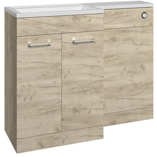 Gothenburg lh Combination Unit with Polymarble Basin 1100mm Wide - Oak - Signature