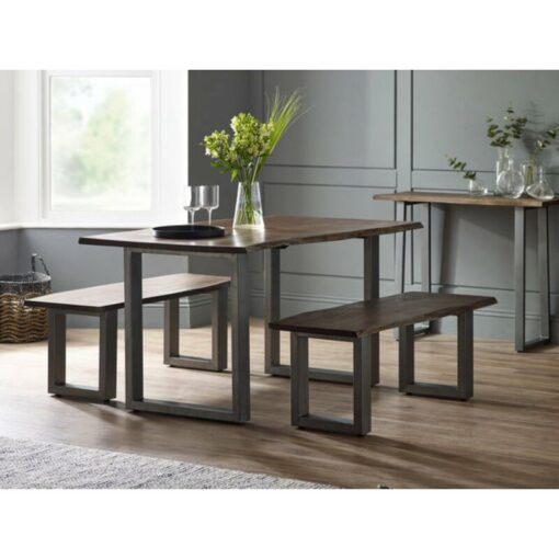 Grey Essential Live Edge Medium Sized Dining Table 1.5M Set 2 Chairs 1 Bench