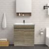 Grey Oak Bathroom Vanity Sink Unit Basin Storage Cabinet Floor Standing Furniture 800mm