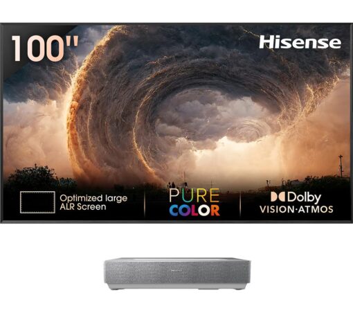 HISENSE 100L5HTUKD Smart 4K Ultra HD HDR Laser TV with Amazon Alexa, Silver/Grey