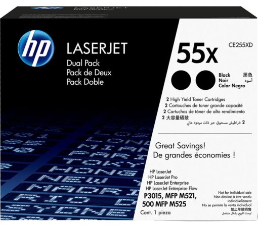 HP 55X Black Toner Cartridges - Twin Pack, Black