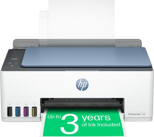 HP Smart Tank 5106 All-in-One Wireless Inkjet Printer, White,Blue