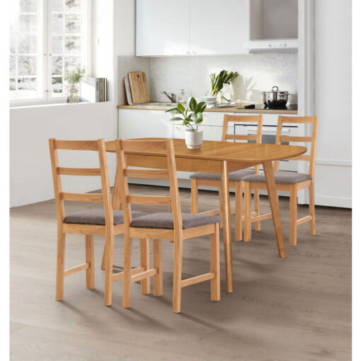 Hallowood Furniture Aston Extending Dining Table and Chairs Set 4, Butterfly Table and Steel Grey Fabric Chairs, Wooden Kitchen Table and Chairs,