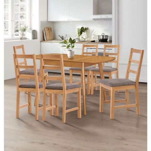 Hallowood Furniture Aston Extending Dining Table and Chairs Set 6, Butterfly Table and Steel Grey Fabric Chairs, Wooden Kitchen Table and Chairs,