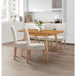 Hallowood Furniture - Aston Extending Table and Chairs Set 4, Butterfly Table and Straight Back Chairs in Beige Fabric, Wooden Kitchen Table and