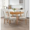 Hallowood Furniture - Aston Extending Table and Chairs Set 6, Butterfly Table and Straight Back Chairs in Beige Fabric, Wooden Kitchen Table and